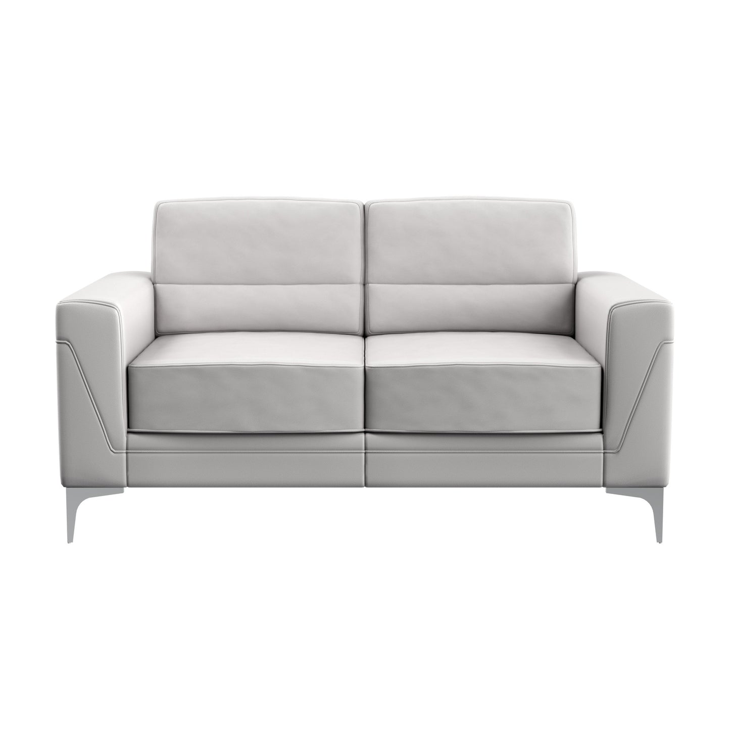 63" Light Gray And Silver Faux Leather Loveseat - Loft&Timber