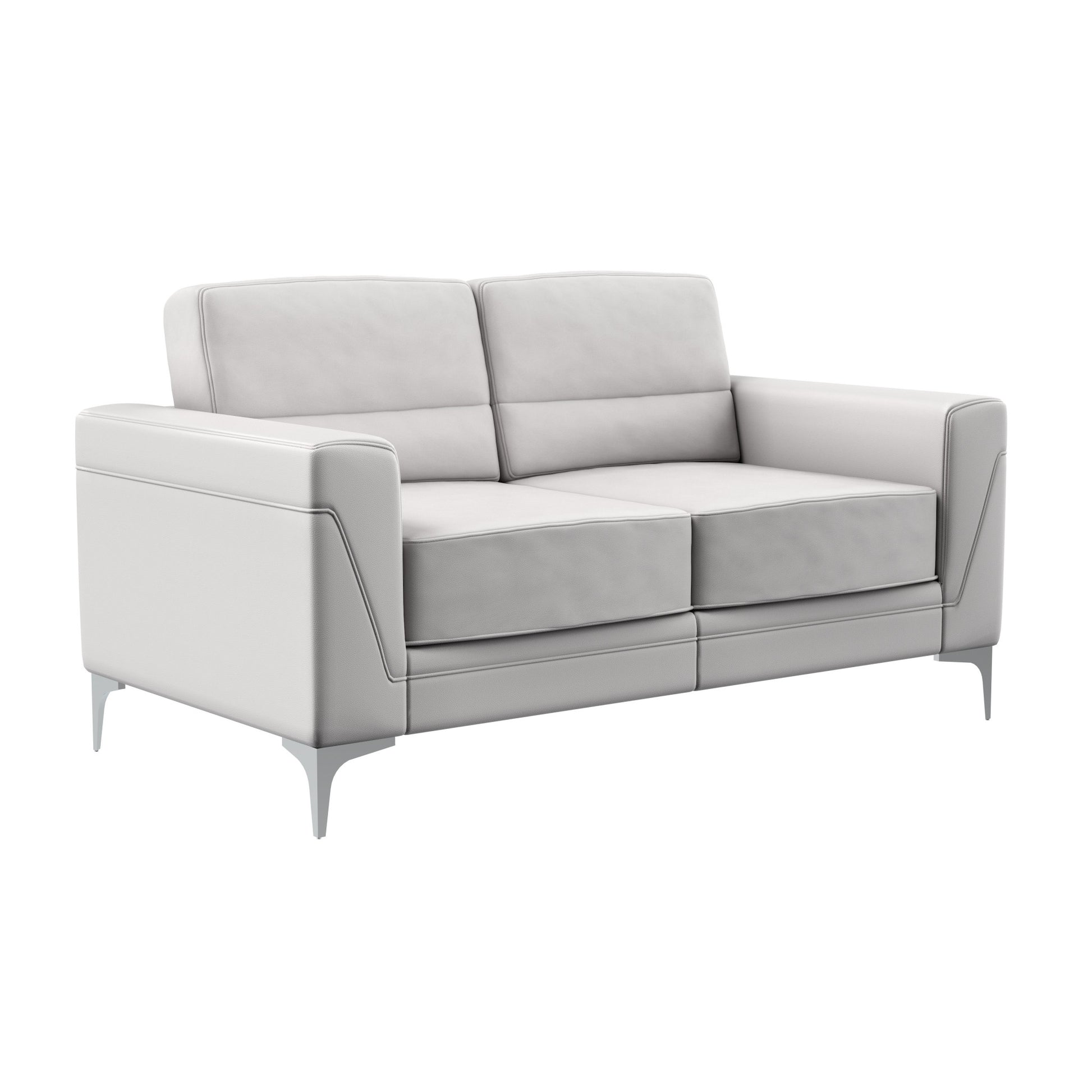 63" Light Gray And Silver Faux Leather Loveseat - Loft&Timber