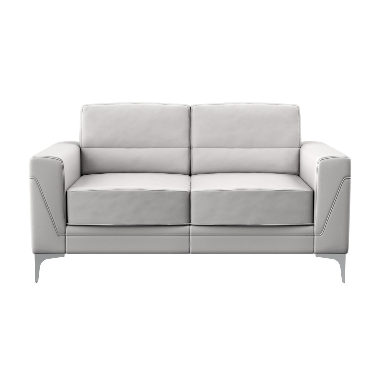 63" Light Gray And Silver Faux Leather Loveseat - Loft&Timber