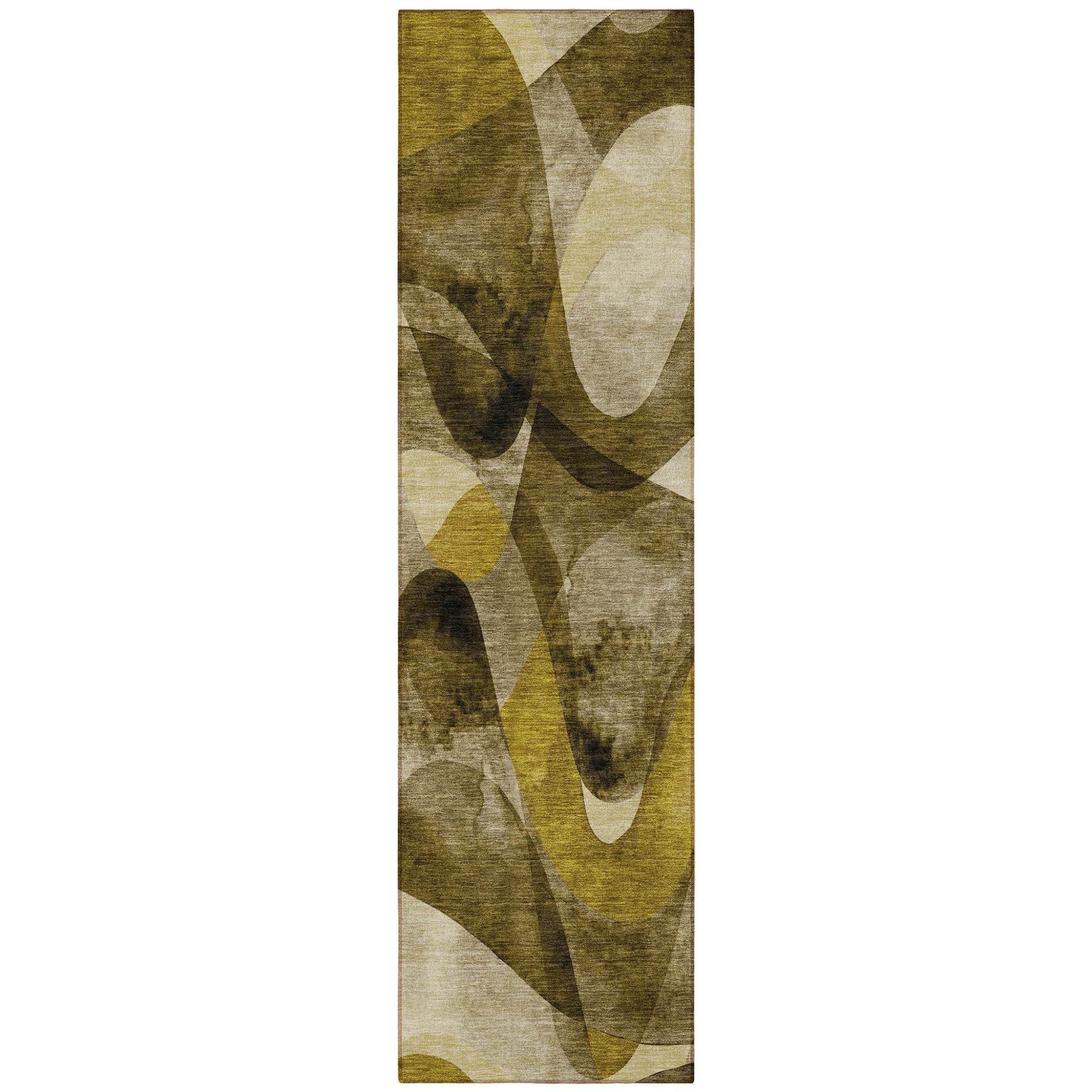 8' Runner Coffee Abstract Washable Non Skid Indoor Outdoor Runner Rug - Loft&Timber