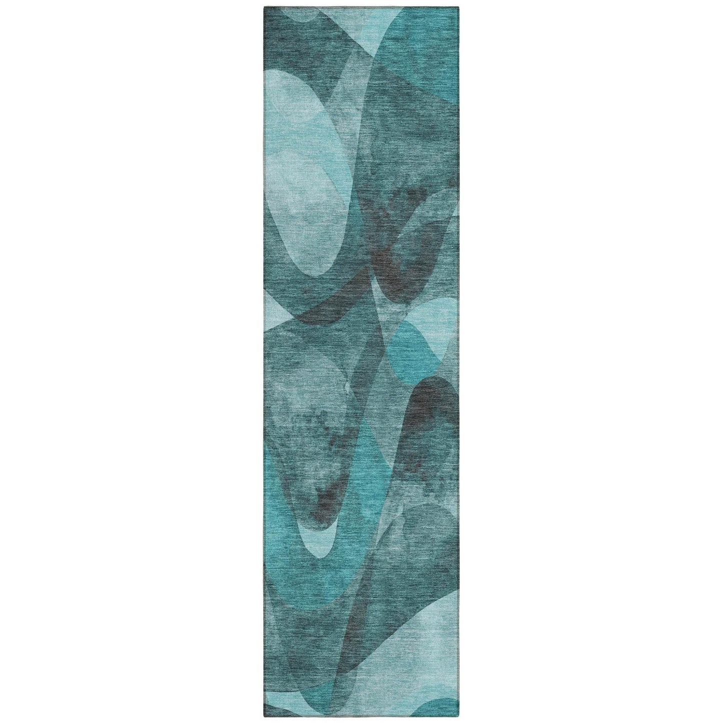 8' Runner Teal Abstract Washable Non Skid Indoor Outdoor Runner Rug - Loft&Timber