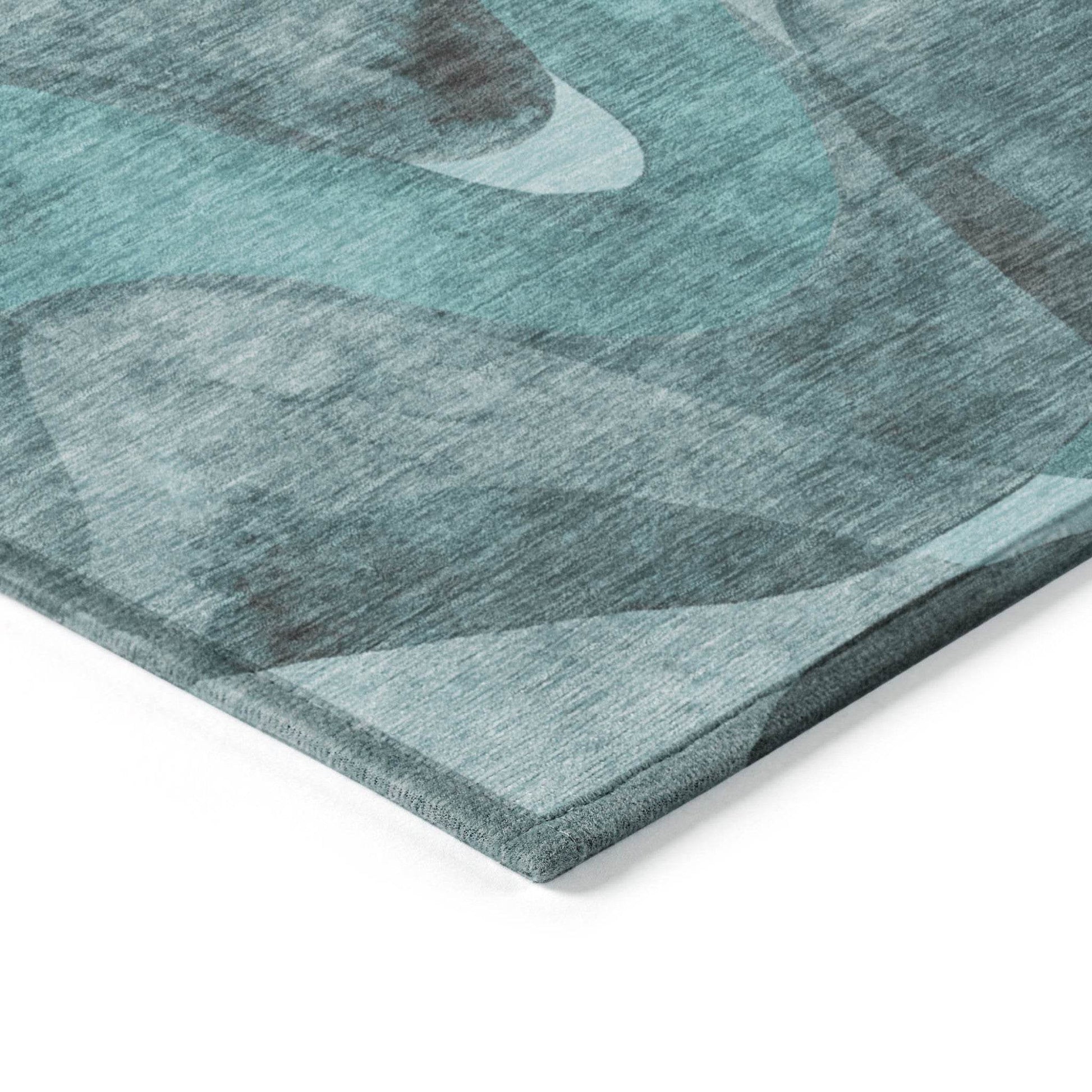 8' Runner Teal Abstract Washable Non Skid Indoor Outdoor Runner Rug - Loft&Timber