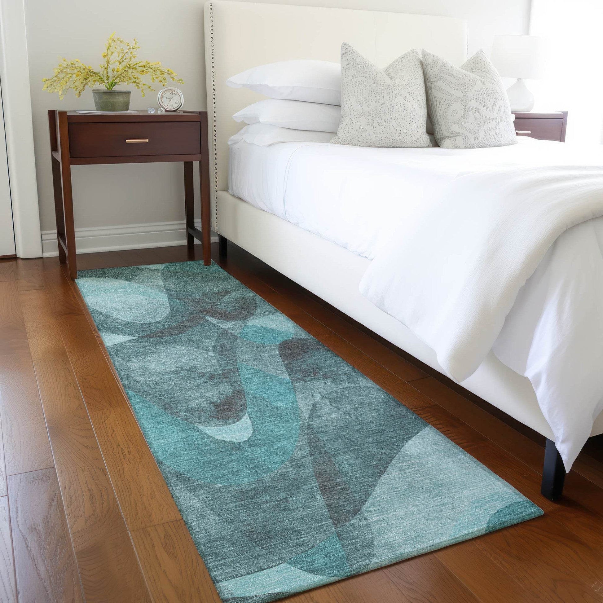 8' Runner Teal Abstract Washable Non Skid Indoor Outdoor Runner Rug - Loft&Timber