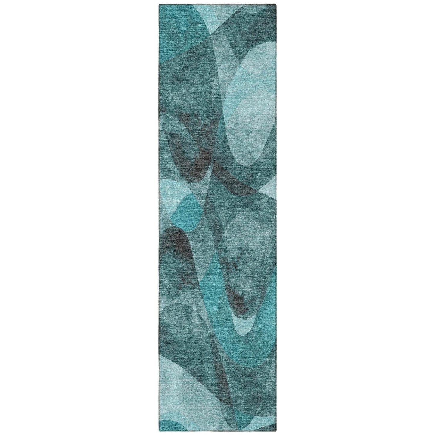8' Runner Teal Abstract Washable Non Skid Indoor Outdoor Runner Rug - Loft&Timber