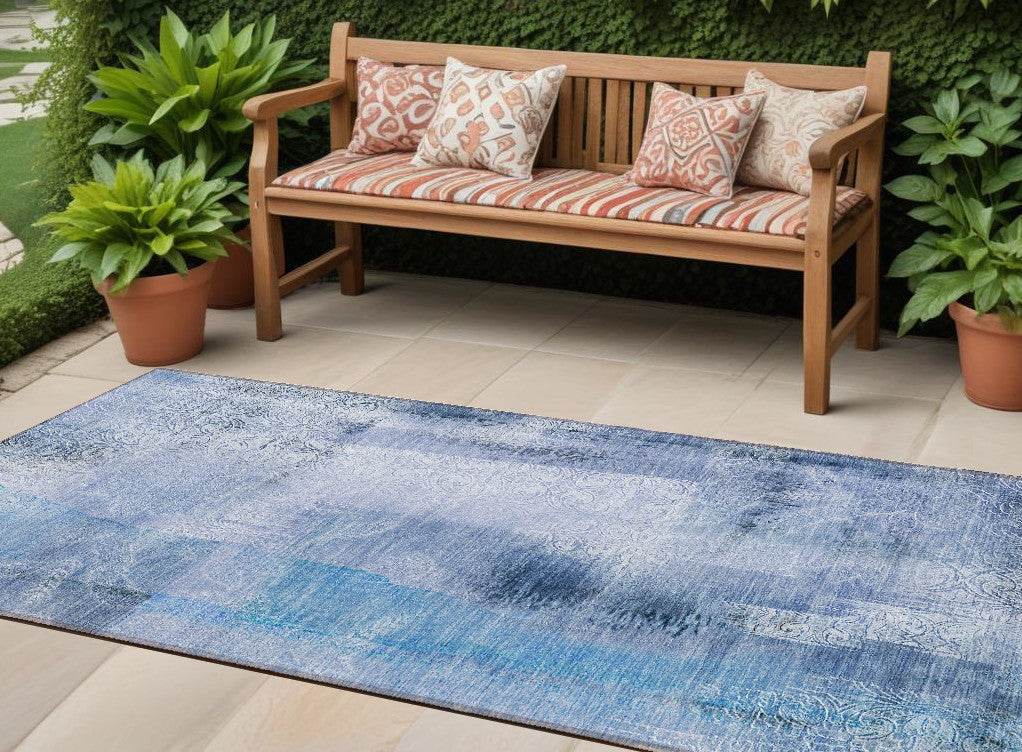 8' Runner Blue Washable Non Skid Indoor Outdoor Runner Rug - Loft&Timber