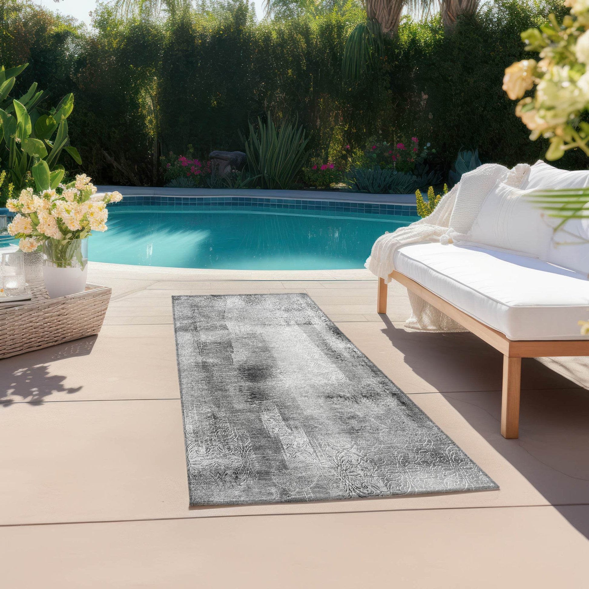 8' Runner Gray Washable Non Skid Indoor Outdoor Runner Rug - Loft&Timber