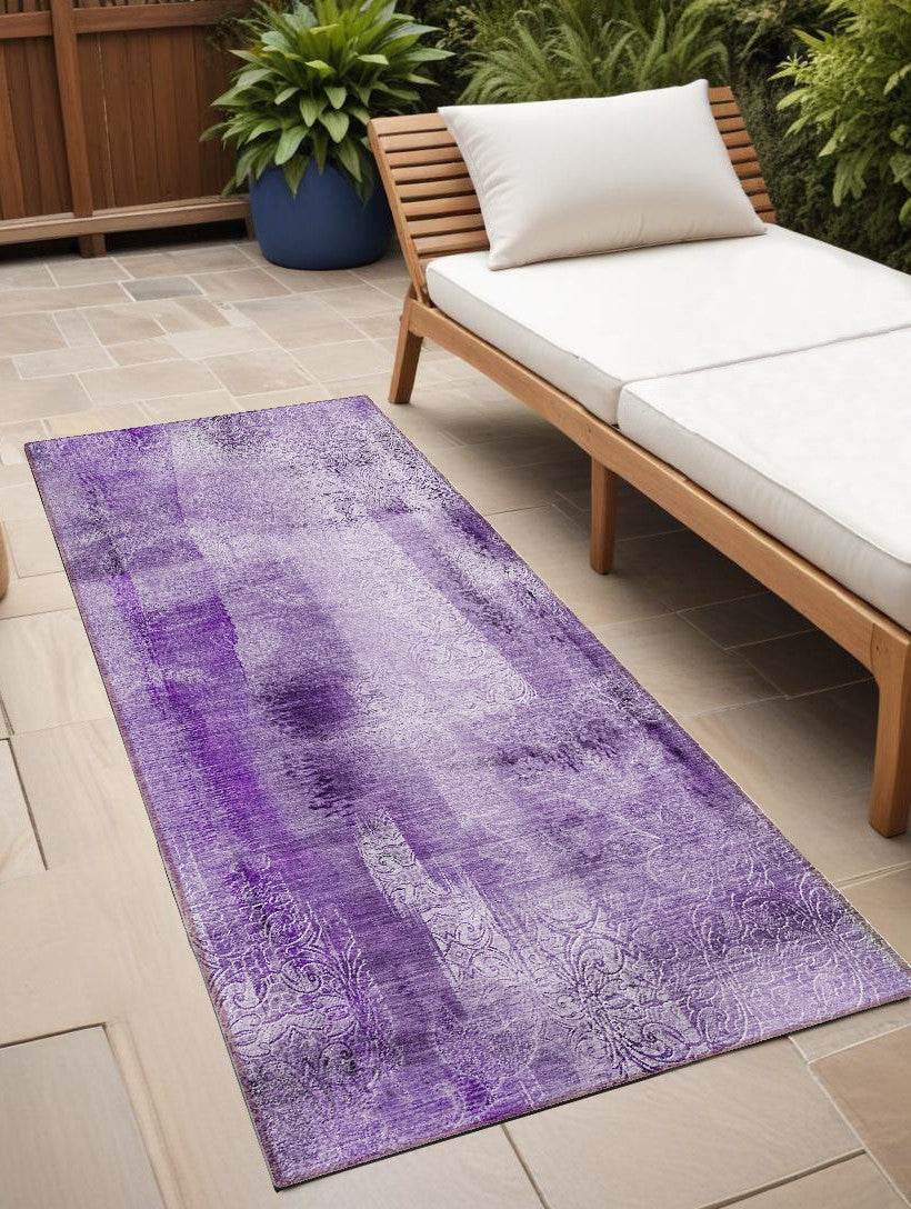 8' Runner Purple Washable Non Skid Indoor Outdoor Runner Rug - Loft&Timber