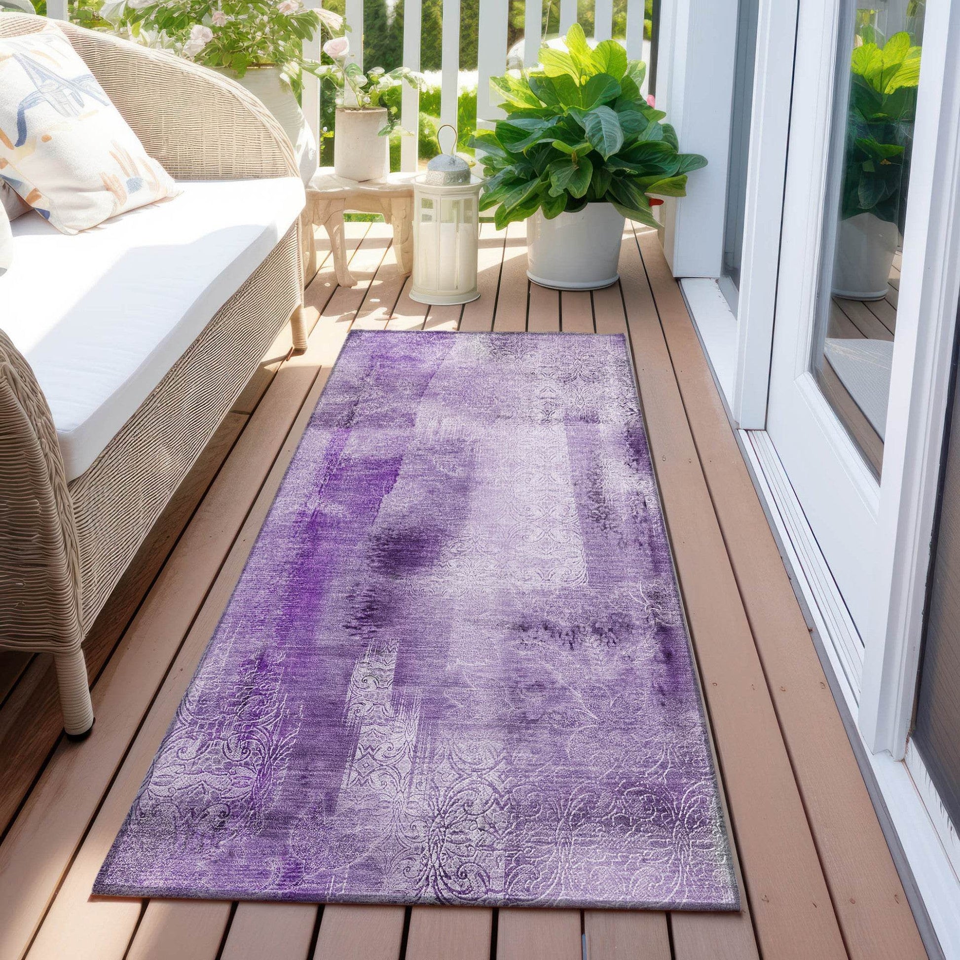 8' Runner Purple Washable Non Skid Indoor Outdoor Runner Rug - Loft&Timber