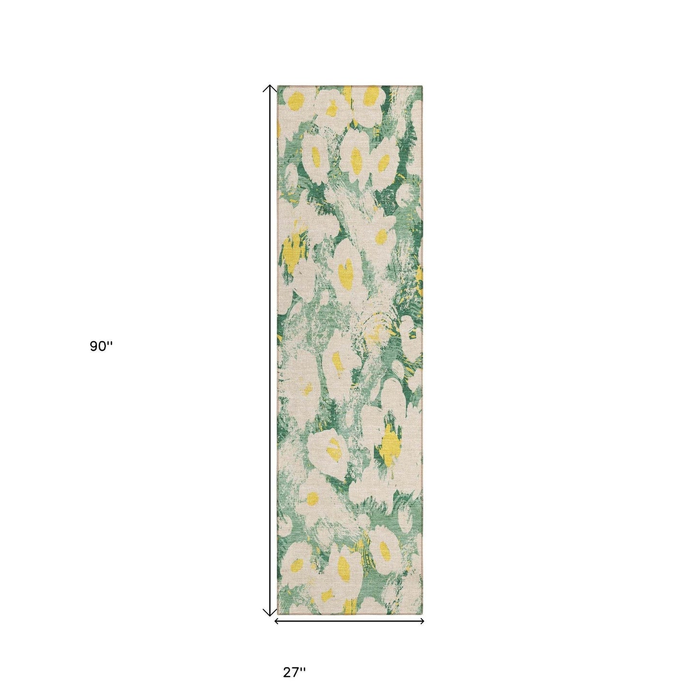 8' Runner Green Floral Washable Non Skid Indoor Outdoor Runner Rug - Loft&Timber