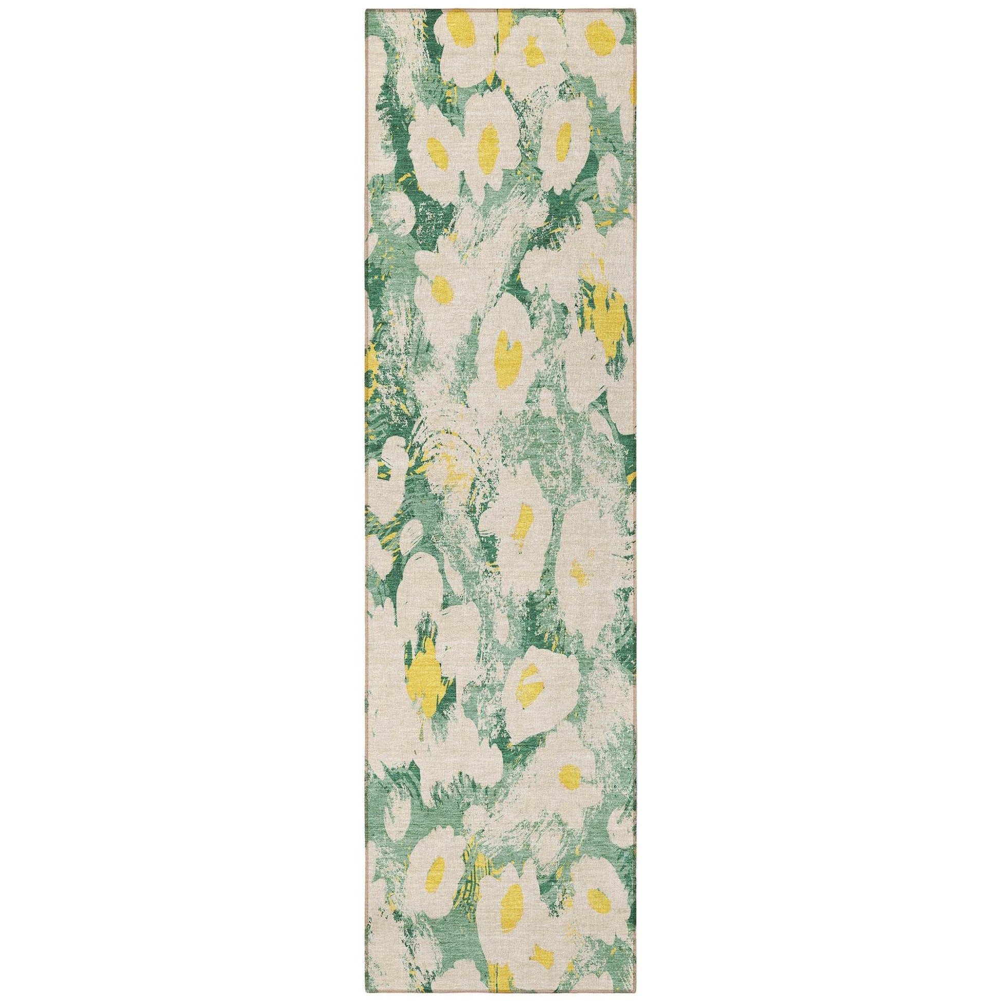 8' Runner Green Floral Washable Non Skid Indoor Outdoor Runner Rug - Loft&Timber