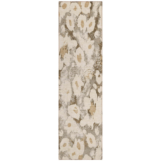 8' Runner Khaki Floral Washable Non Skid Indoor Outdoor Runner Rug - Loft&Timber