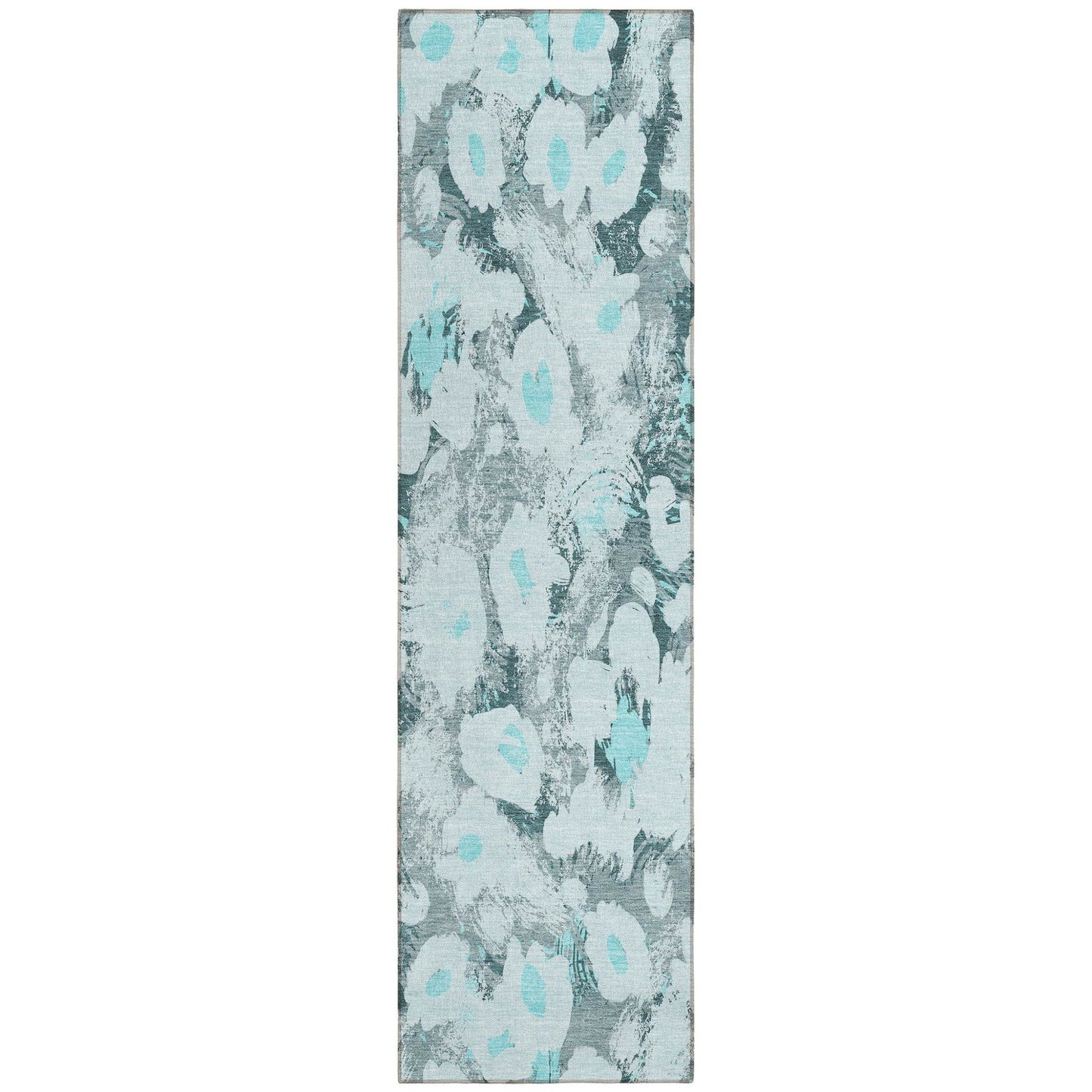 8' Runner Teal Floral Washable Non Skid Indoor Outdoor Runner Rug - Loft&Timber