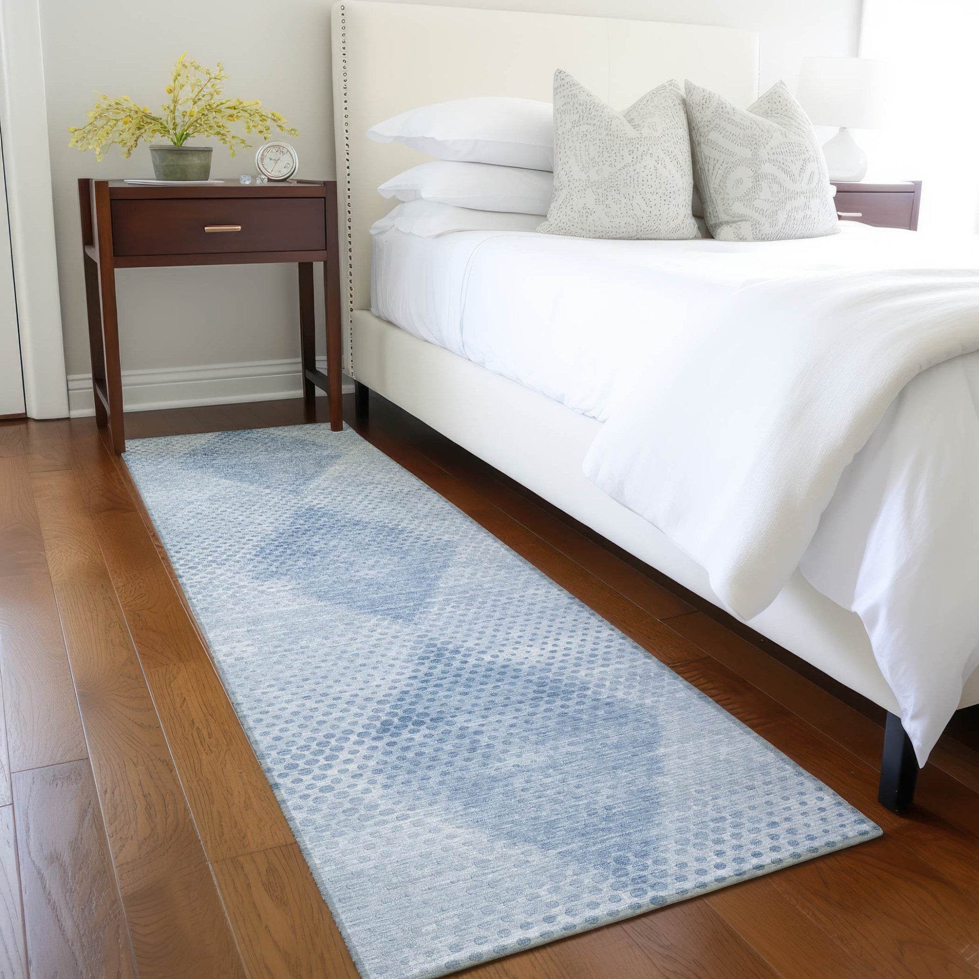 8' Runner Blue Geometric Washable Non Skid Indoor Outdoor Runner Rug - Loft&Timber