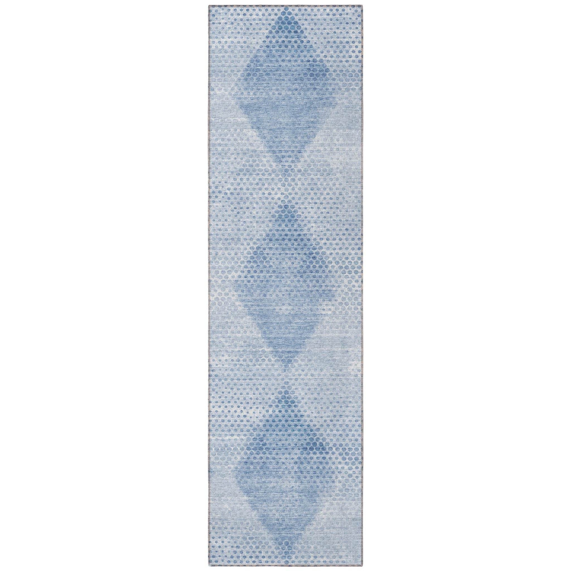 8' Runner Blue Geometric Washable Non Skid Indoor Outdoor Runner Rug - Loft&Timber