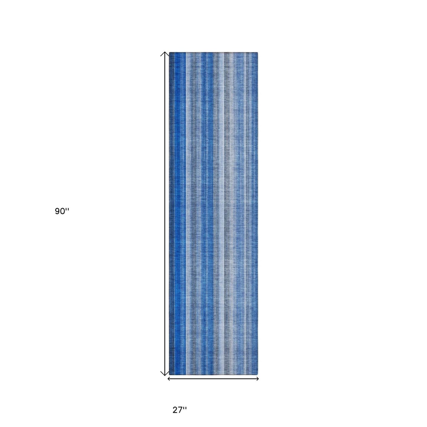 8' Runner Blue Striped Washable Non Skid Indoor Outdoor Runner Rug - Loft&Timber