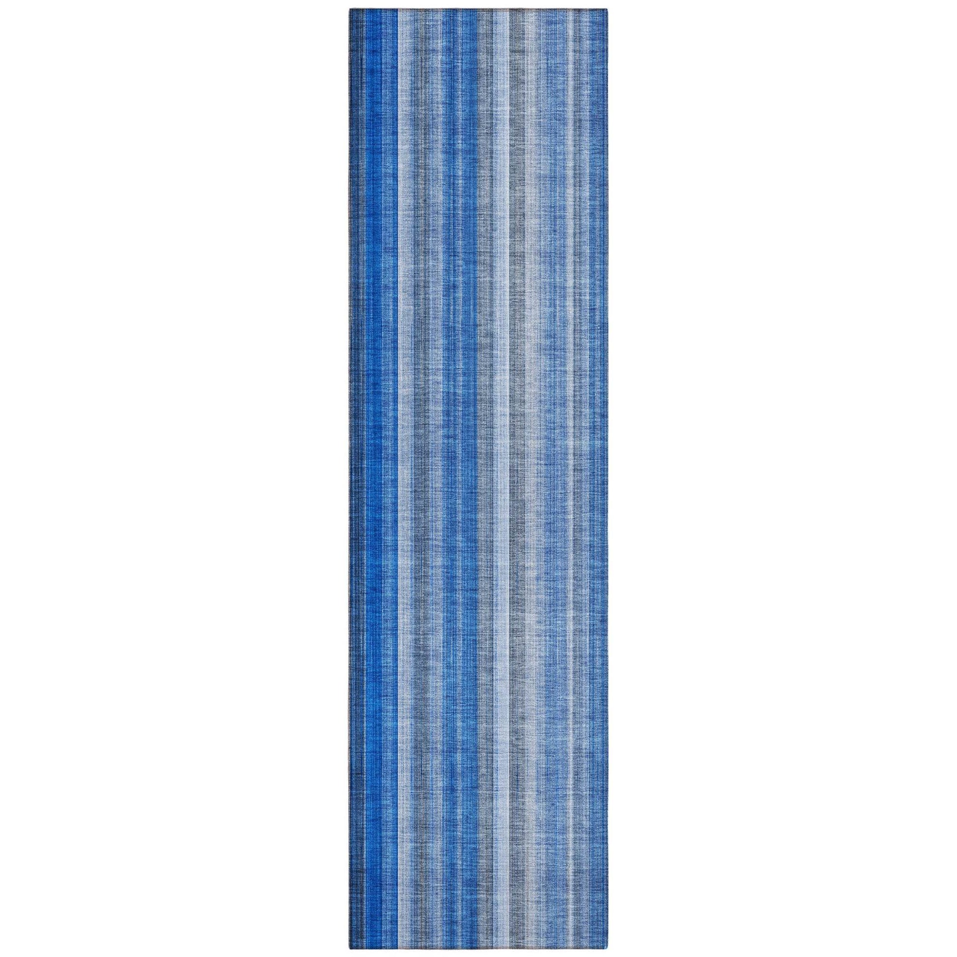 8' Runner Blue Striped Washable Non Skid Indoor Outdoor Runner Rug - Loft&Timber