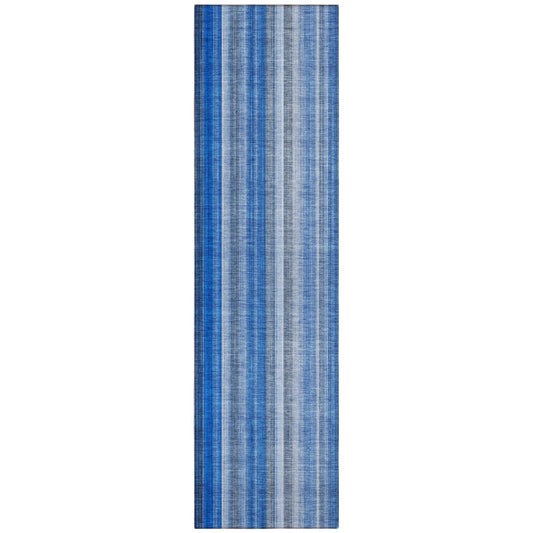 8' Runner Blue Striped Washable Non Skid Indoor Outdoor Runner Rug - Loft&Timber