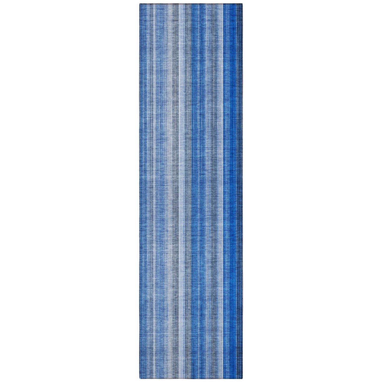 8' Runner Blue Striped Washable Non Skid Indoor Outdoor Runner Rug - Loft&Timber