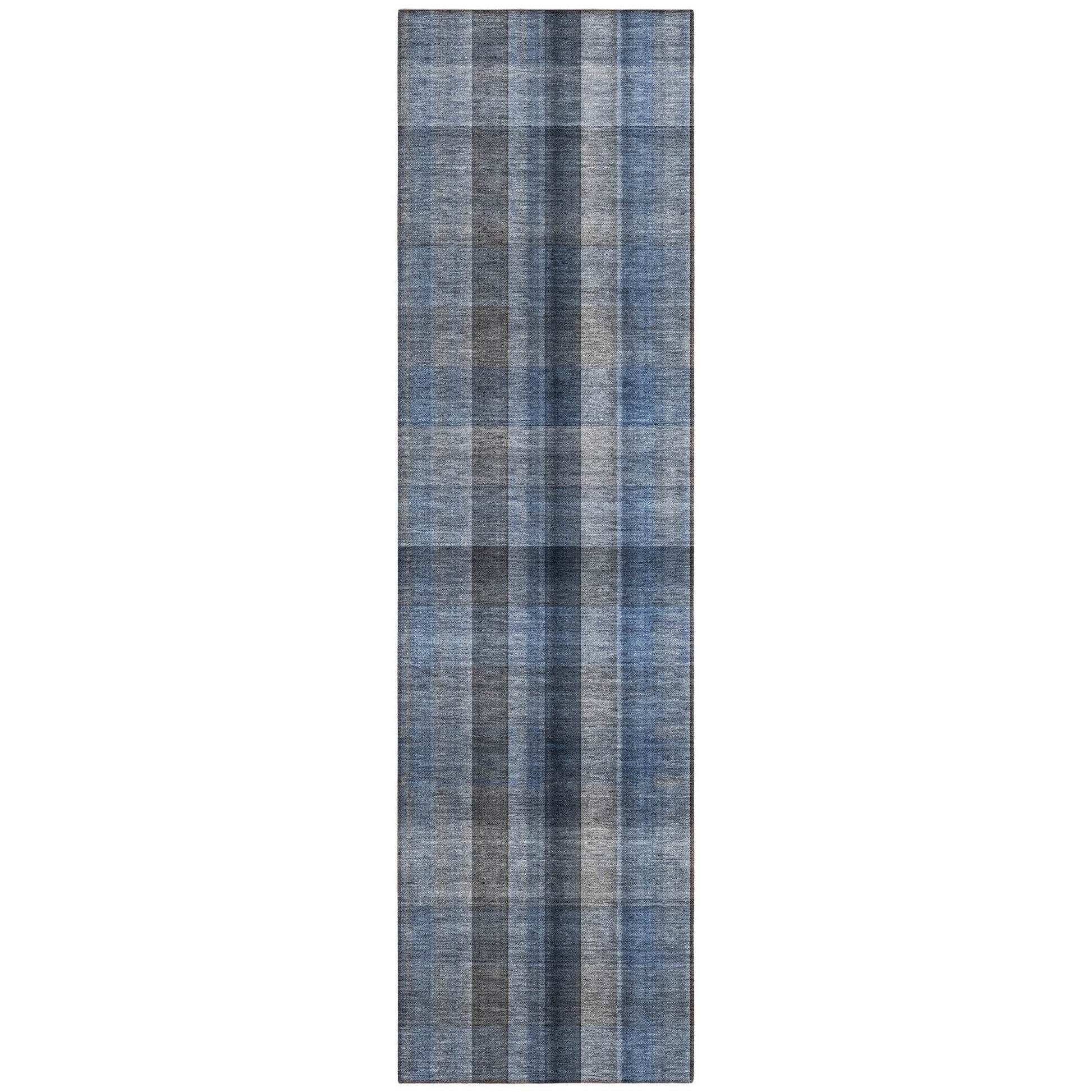 8' Runner Blue Plaid Washable Non Skid Indoor Outdoor Runner Rug - Loft&Timber