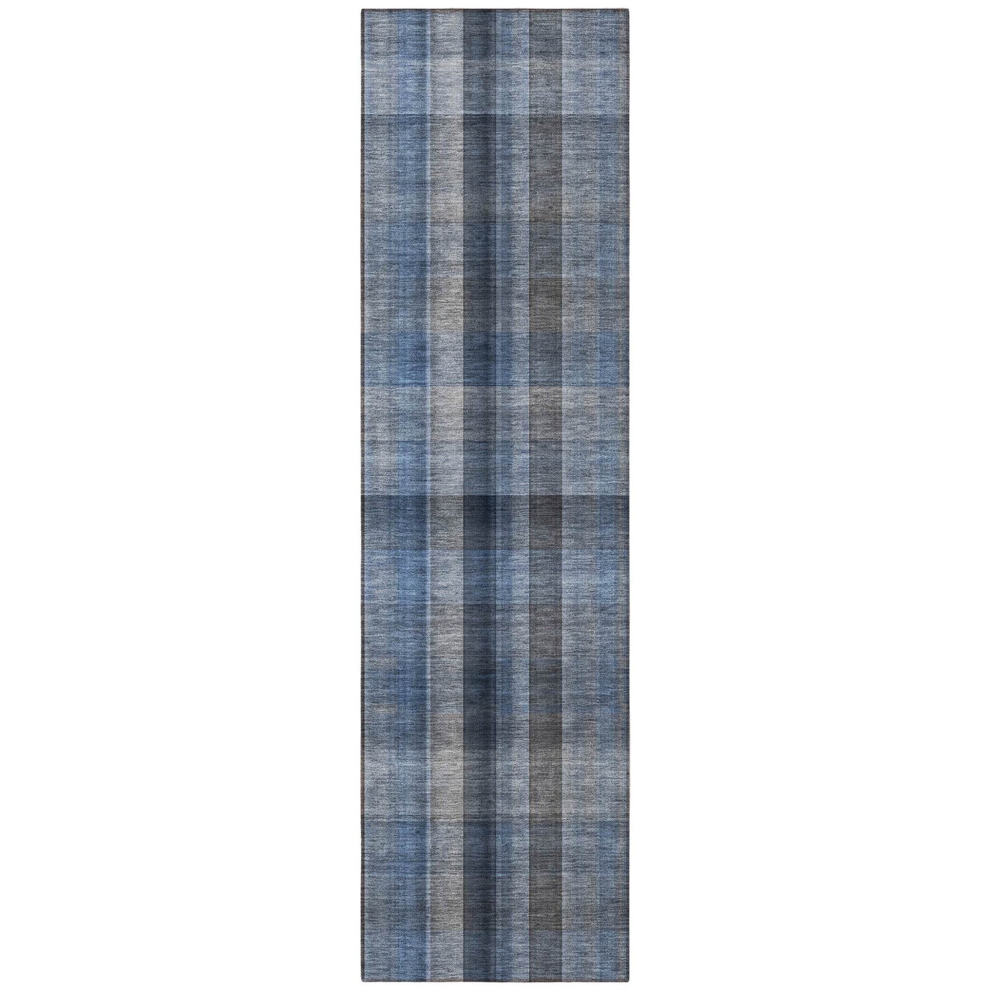8' Runner Blue Plaid Washable Non Skid Indoor Outdoor Runner Rug - Loft&Timber