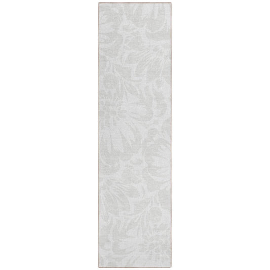 8' Runner Ivory Floral Washable Non Skid Indoor Outdoor Runner Rug - Loft&Timber
