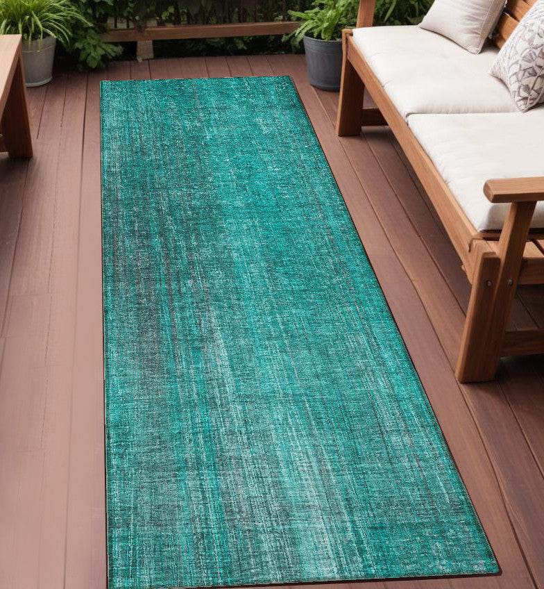 8' Runner Teal Striped Washable Non Skid Indoor Outdoor Runner Rug - Loft&Timber