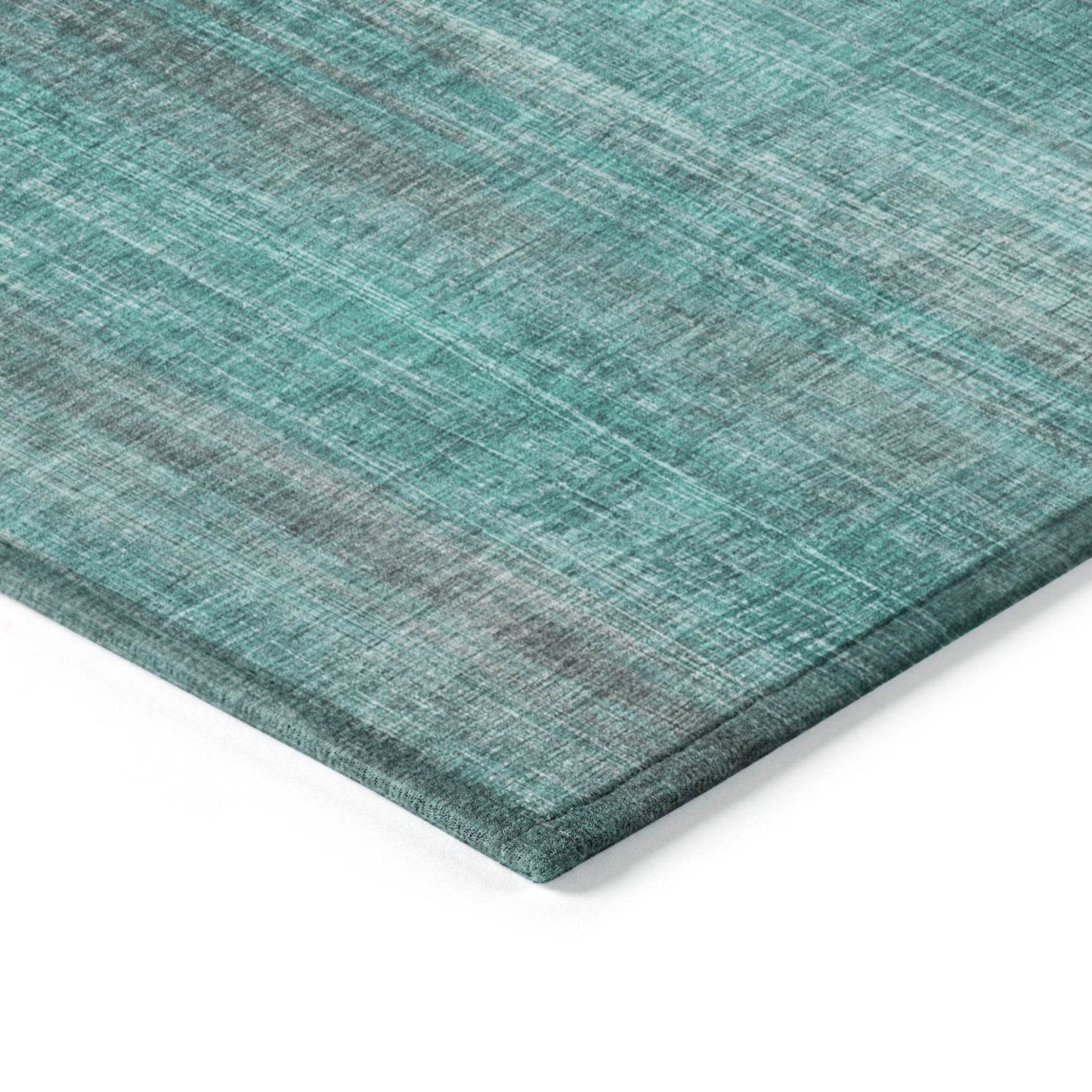 8' Runner Teal Striped Washable Non Skid Indoor Outdoor Runner Rug - Loft&Timber