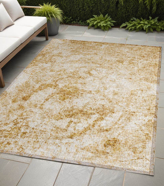 5' X 8' Cream and Gold Abstract Washable Non Skid Indoor Outdoor Area Rug - Loft&Timber