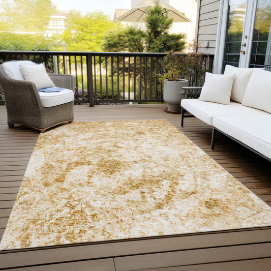 5' X 8' Cream and Gold Abstract Washable Non Skid Indoor Outdoor Area Rug - Loft&Timber