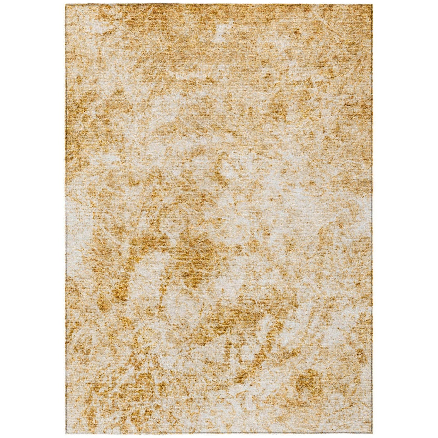 5' X 8' Cream and Gold Abstract Washable Non Skid Indoor Outdoor Area Rug - Loft&Timber