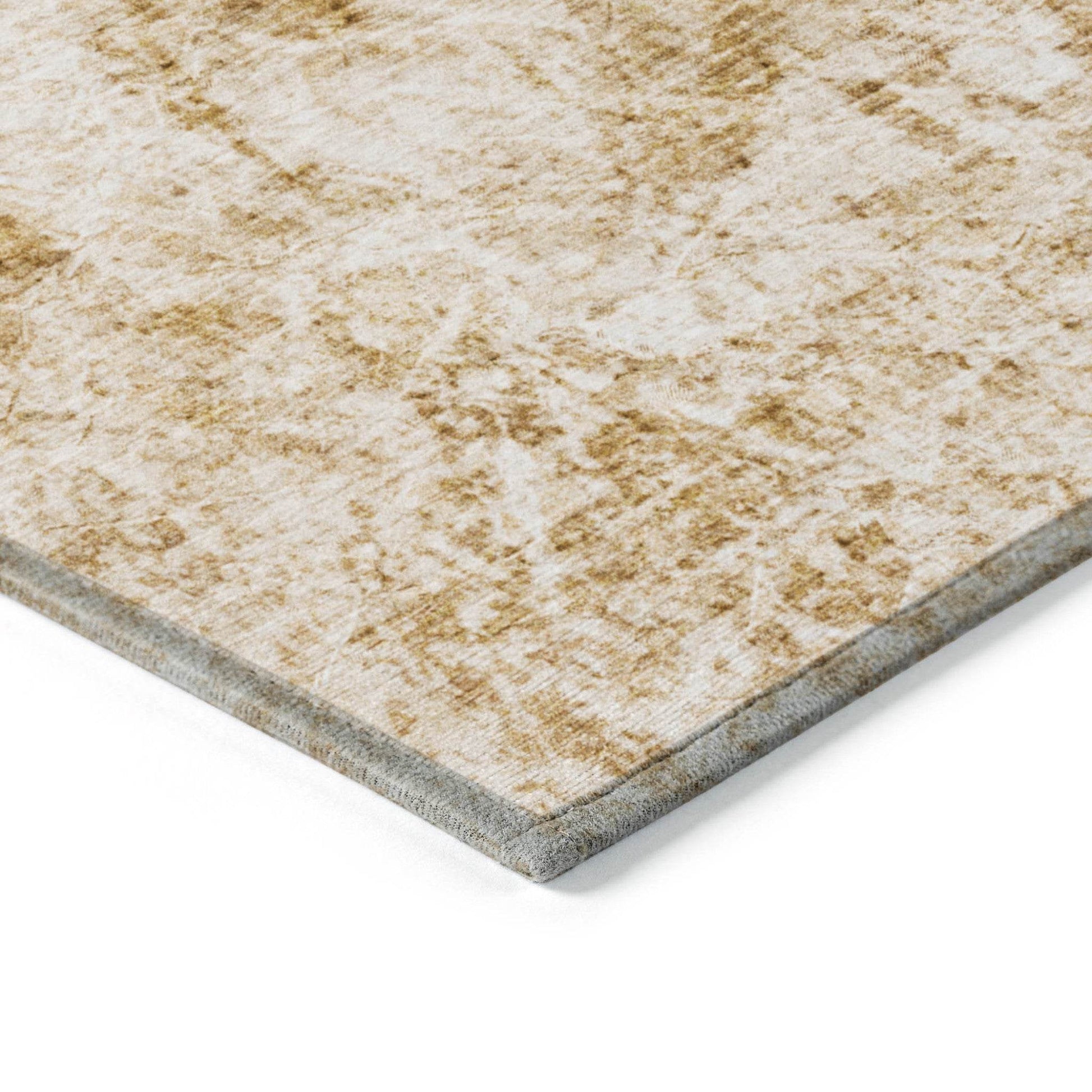 5' X 8' Cream and Gold Abstract Washable Non Skid Indoor Outdoor Area Rug - Loft&Timber
