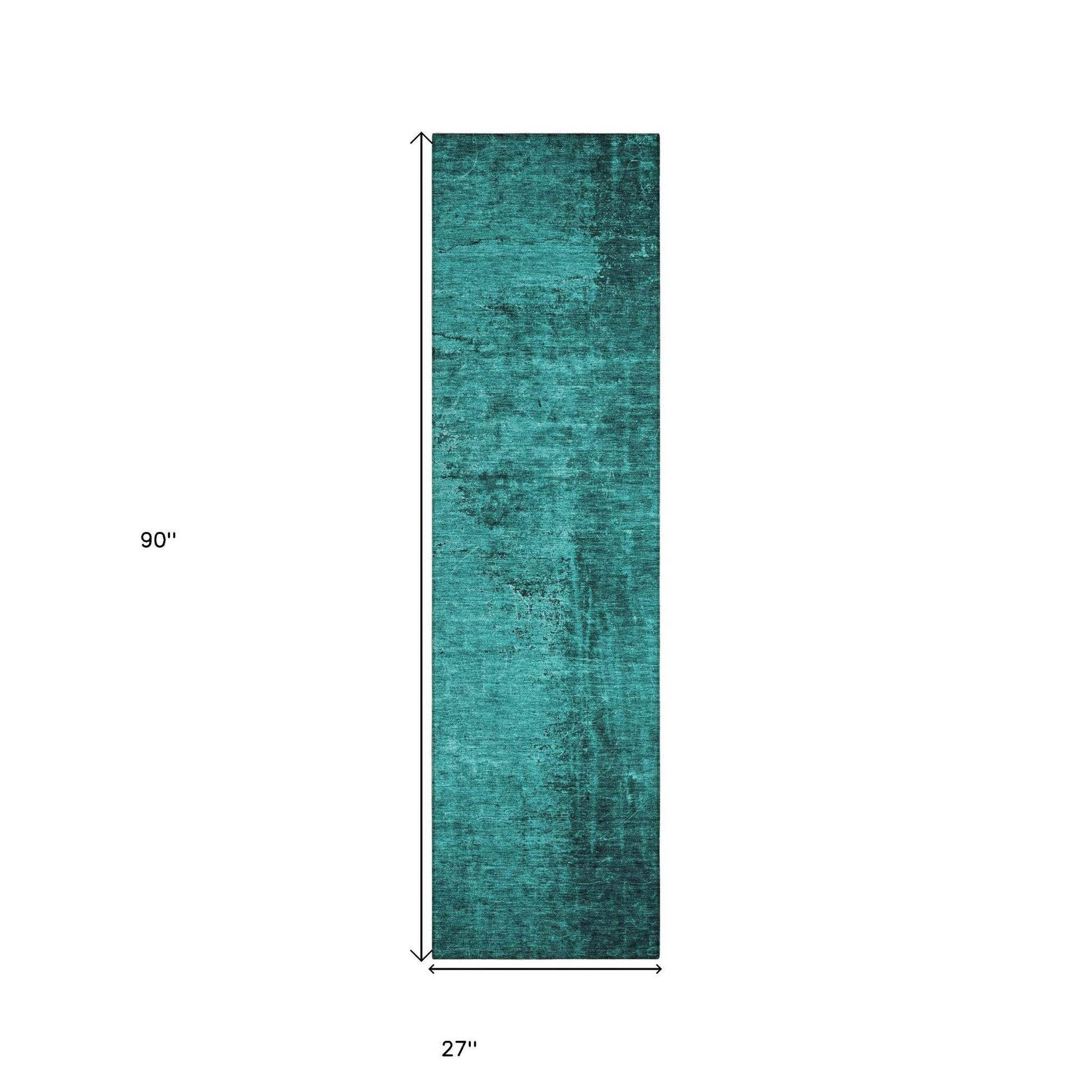 8' Runner Teal Abstract Washable Non Skid Indoor Outdoor Runner Rug - Loft&Timber