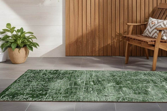 8' Runner Emerald Abstract Washable Non Skid Indoor Outdoor Runner Rug - Loft&Timber