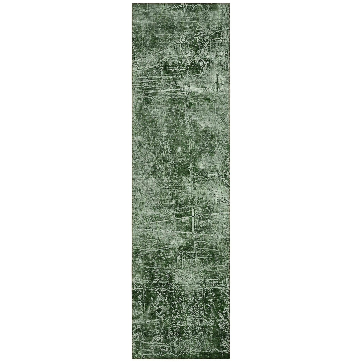 8' Runner Emerald Abstract Washable Non Skid Indoor Outdoor Runner Rug - Loft&Timber