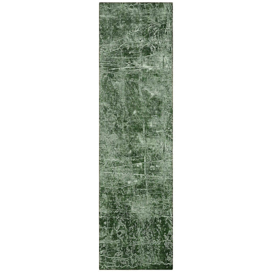 8' Runner Emerald Abstract Washable Non Skid Indoor Outdoor Runner Rug - Loft&Timber