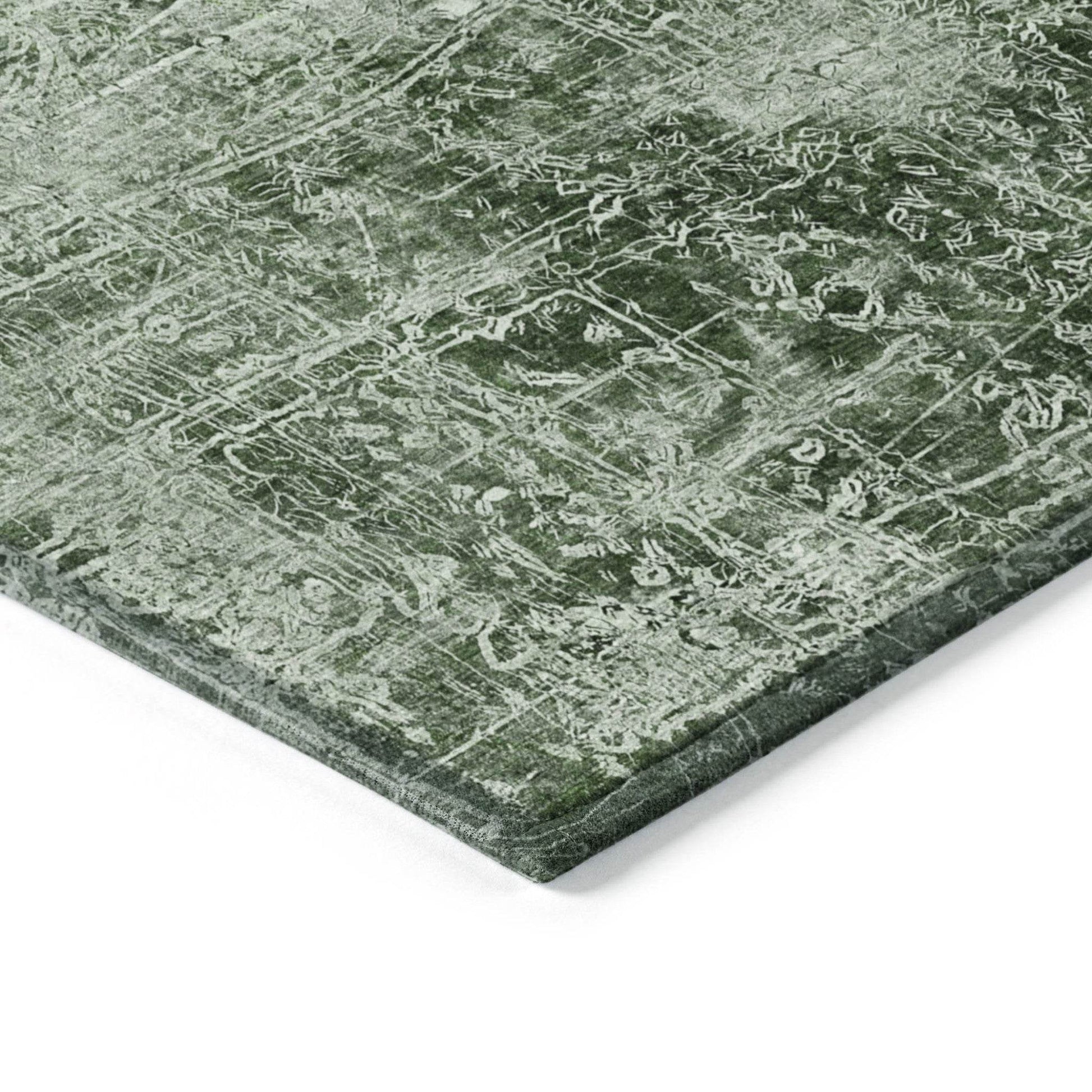 8' Runner Emerald Abstract Washable Non Skid Indoor Outdoor Runner Rug - Loft&Timber