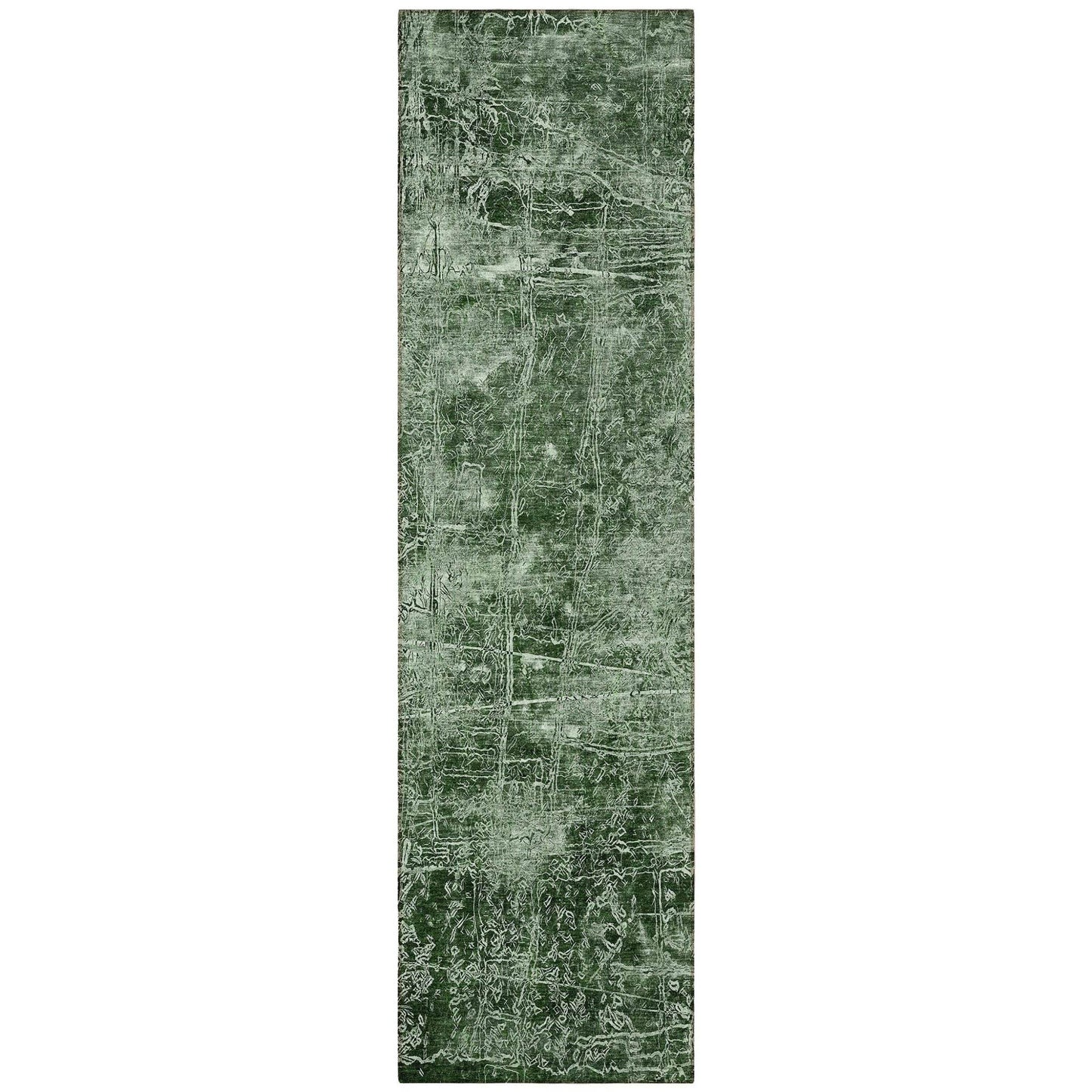 8' Runner Emerald Abstract Washable Non Skid Indoor Outdoor Runner Rug - Loft&Timber