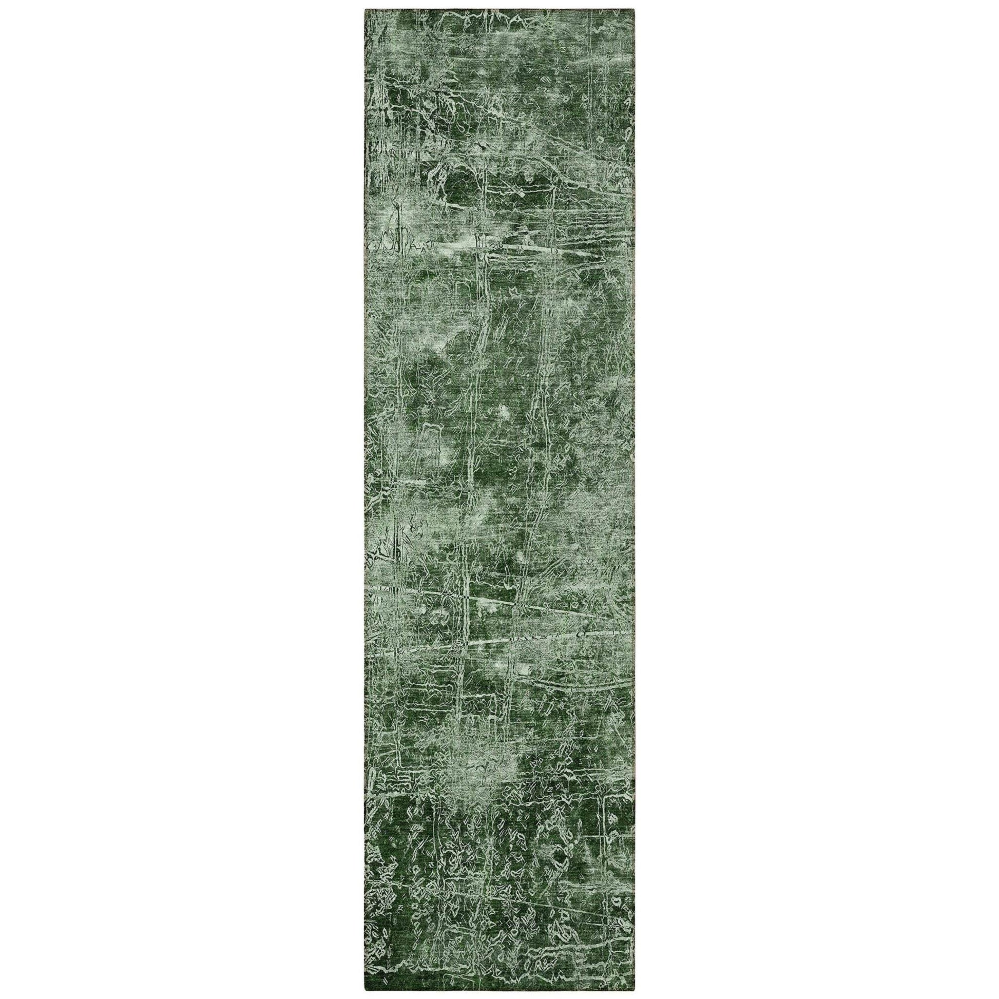 8' Runner Emerald Abstract Washable Non Skid Indoor Outdoor Runner Rug - Loft&Timber