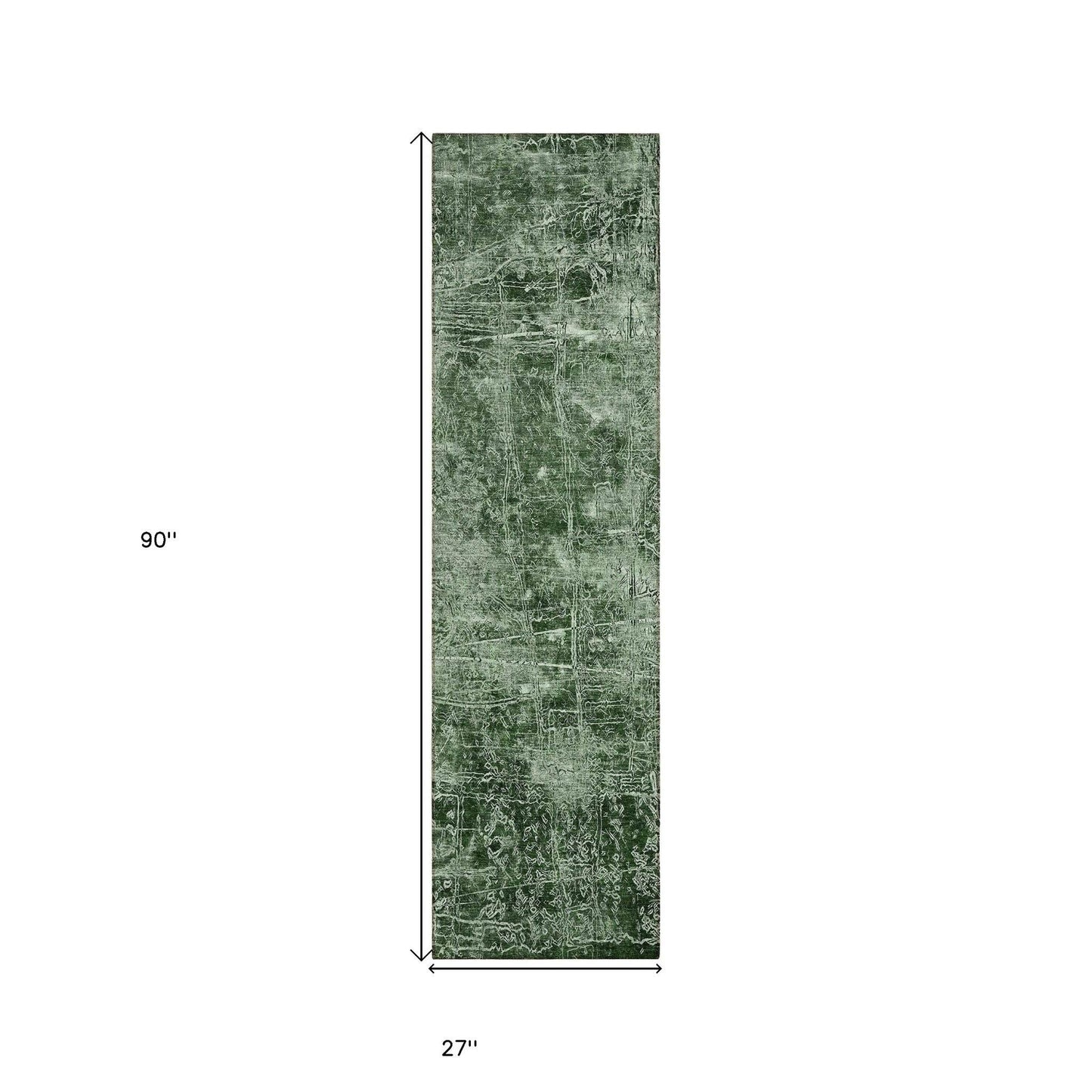 8' Runner Emerald Abstract Washable Non Skid Indoor Outdoor Runner Rug - Loft&Timber