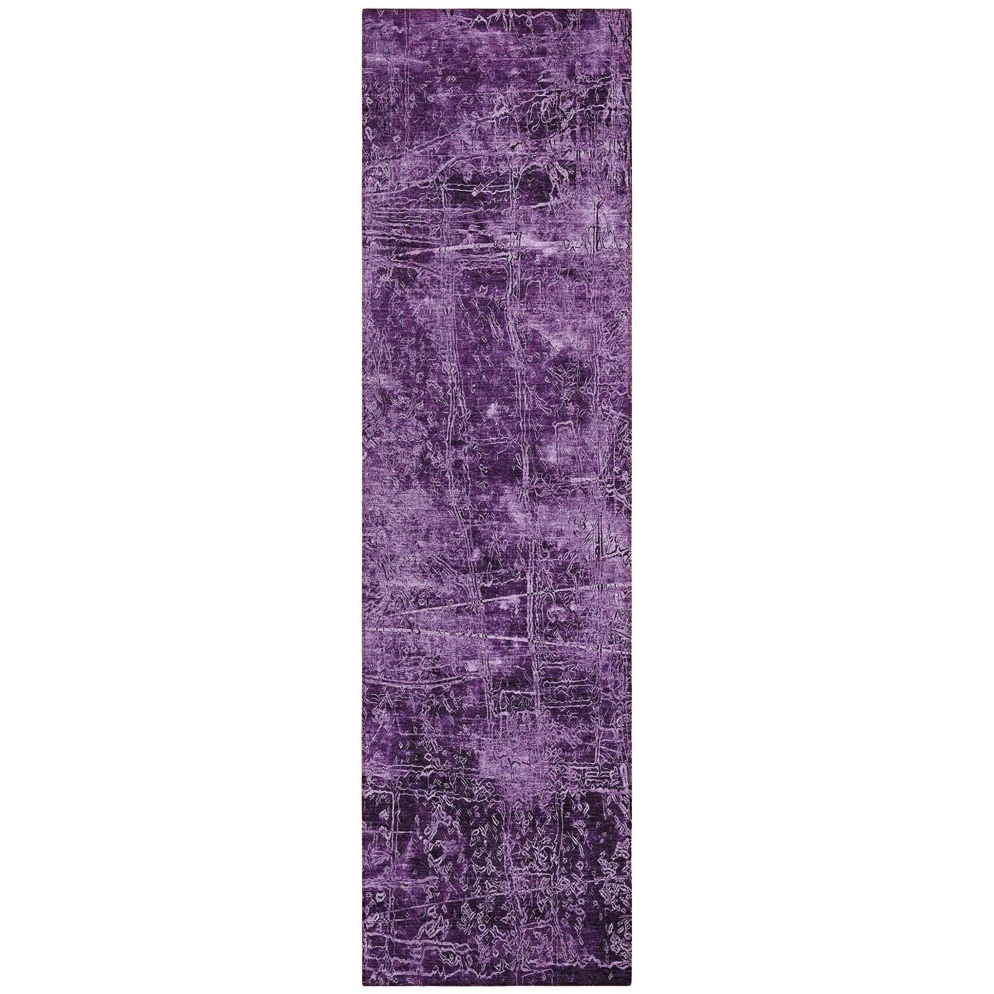 8' Runner Purple Abstract Washable Non Skid Indoor Outdoor Runner Rug - Loft&Timber