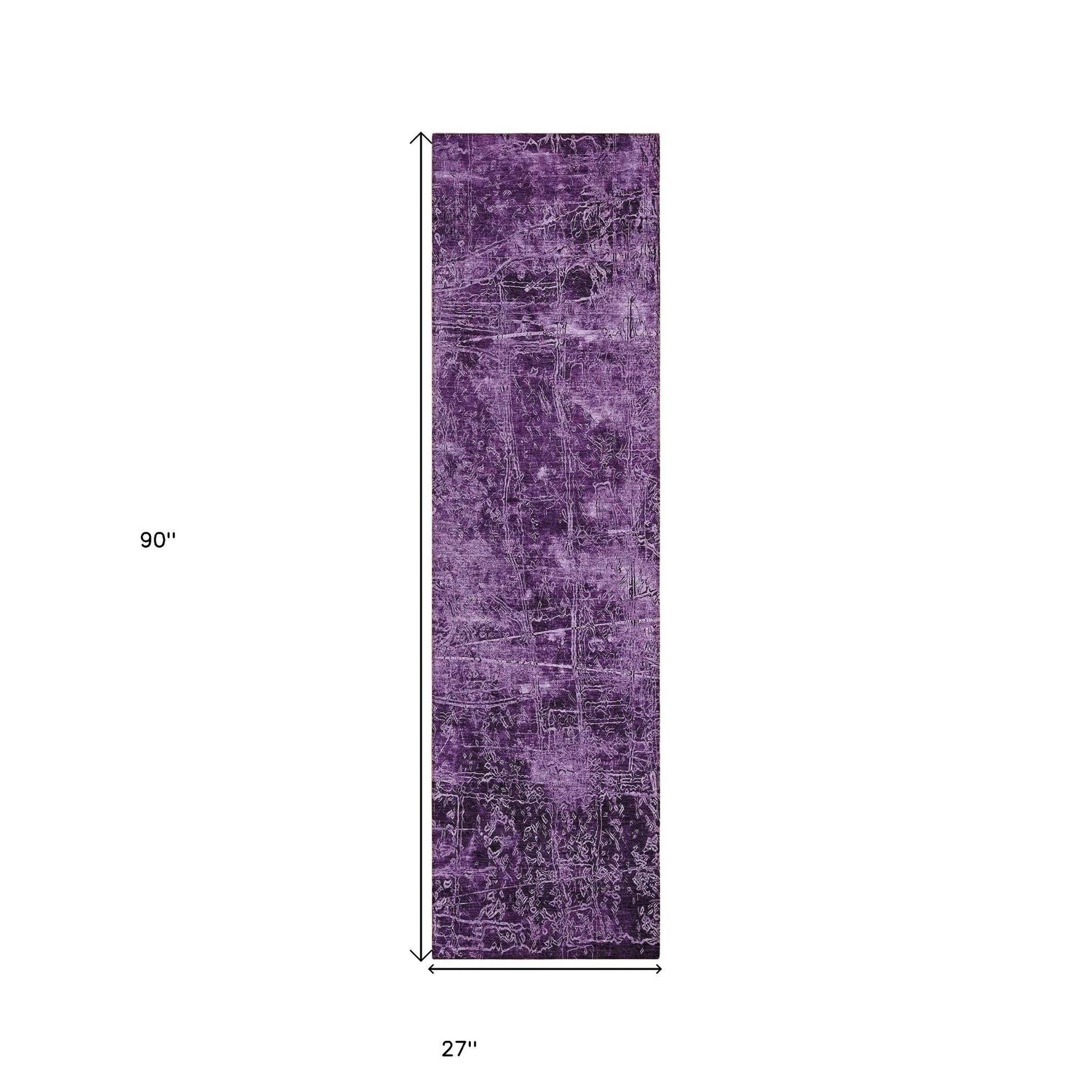 8' Runner Purple Abstract Washable Non Skid Indoor Outdoor Runner Rug - Loft&Timber