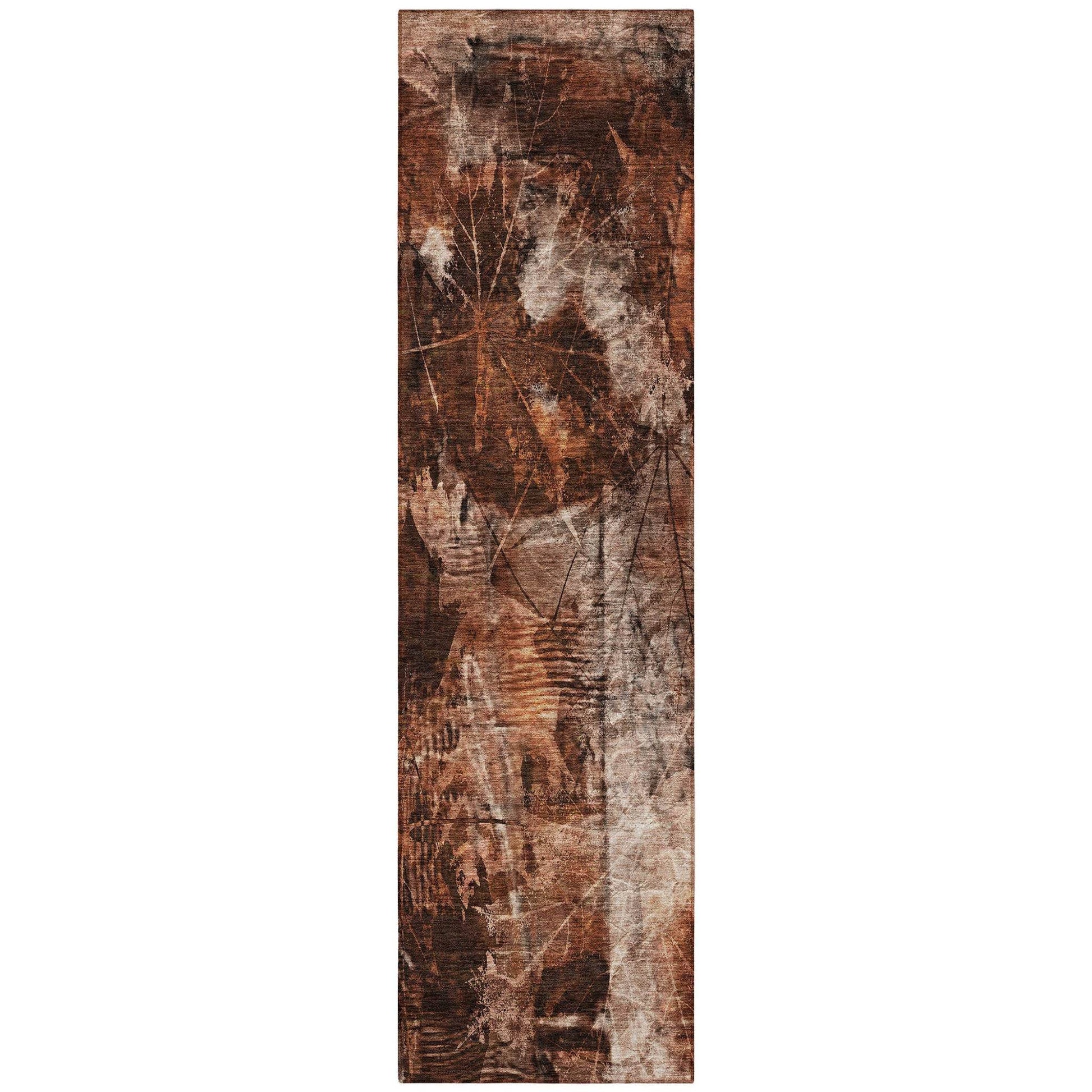 8' Runner Orange Floral Washable Non Skid Indoor Outdoor Runner Rug - Loft&Timber