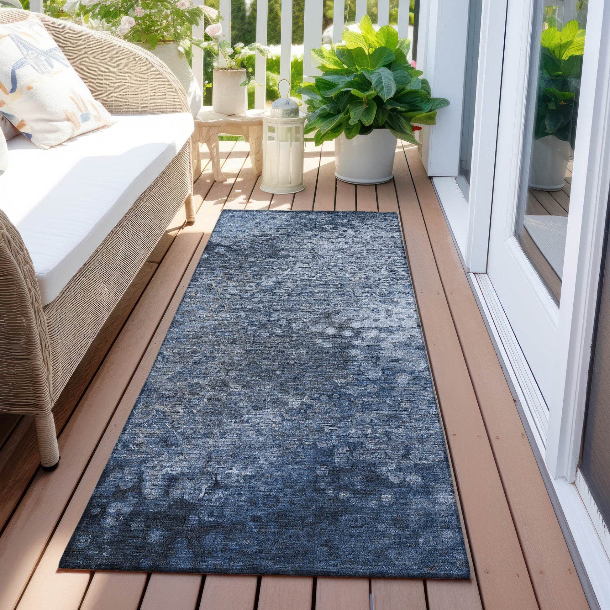 8' Runner Blue Washable Non Skid Indoor Outdoor Runner Rug - Loft&Timber