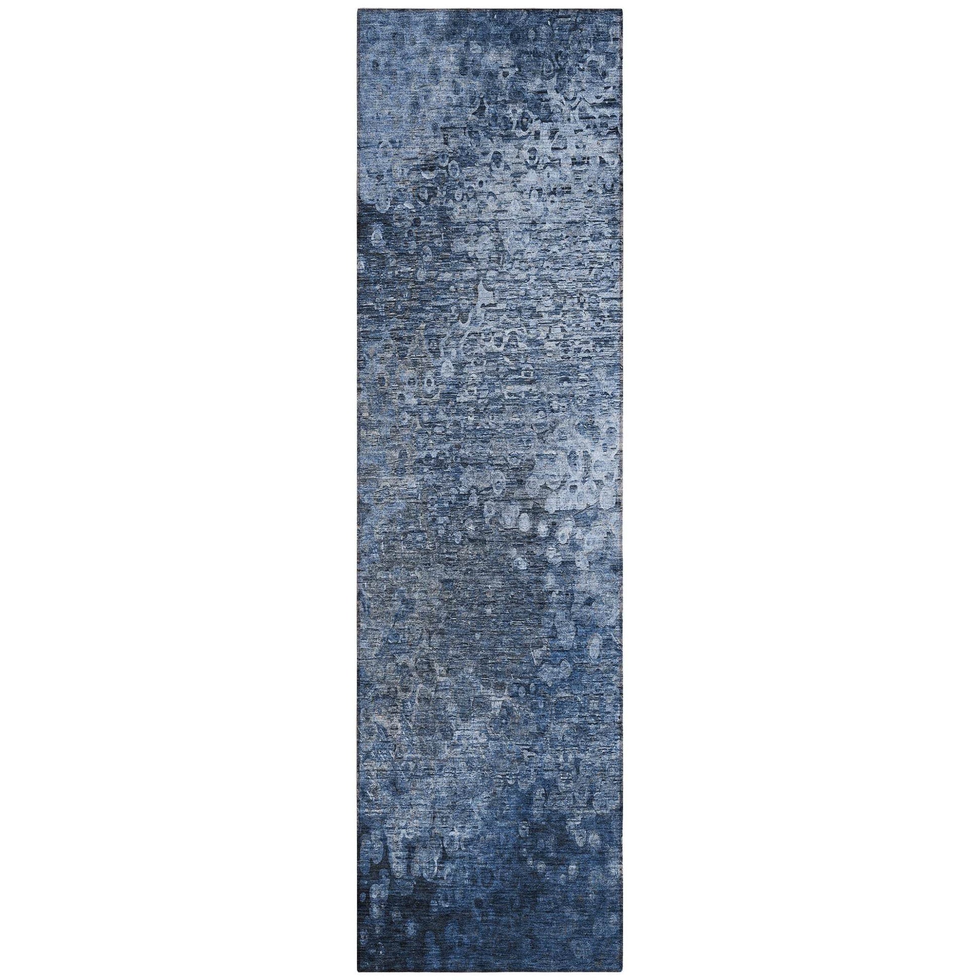 8' Runner Blue Washable Non Skid Indoor Outdoor Runner Rug - Loft&Timber