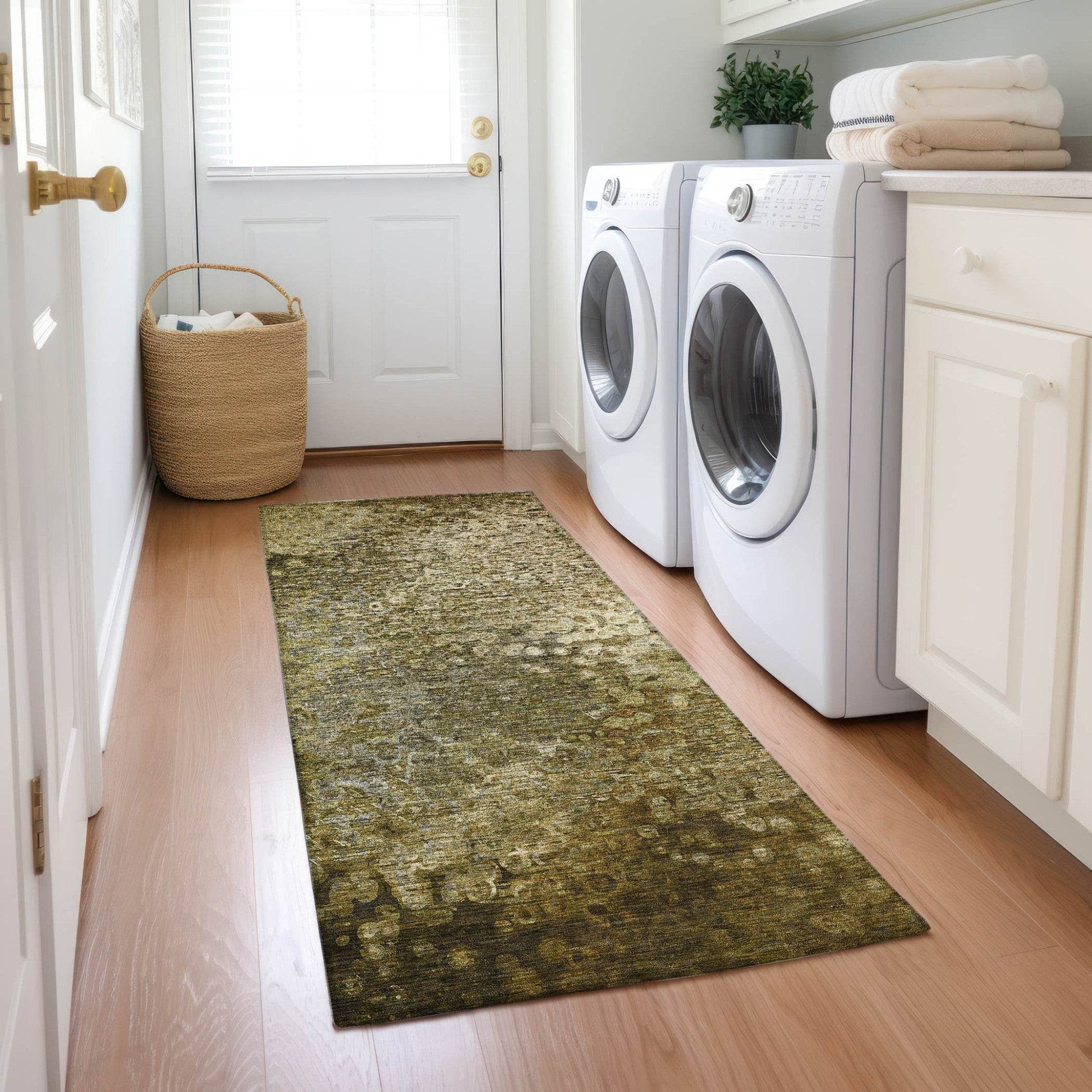 8' Runner Brown Washable Non Skid Indoor Outdoor Runner Rug - Loft&Timber