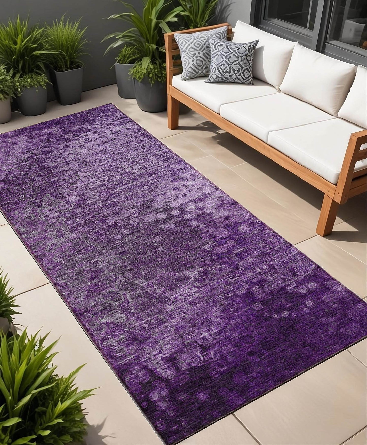 8' Runner Purple Washable Non Skid Indoor Outdoor Runner Rug - Loft&Timber