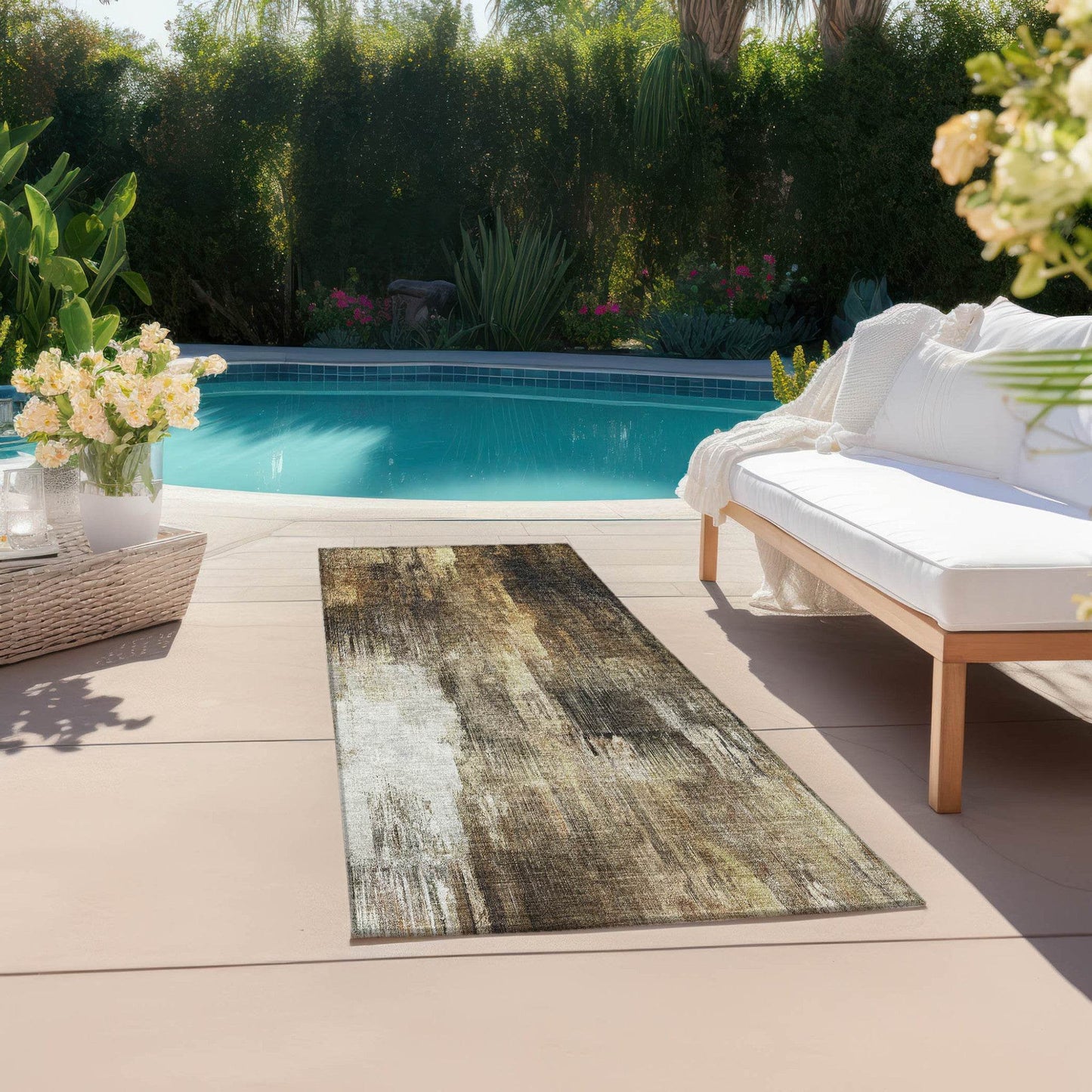 8' Runner Chocolate Abstract Washable Non Skid Indoor Outdoor Runner Rug - Loft&Timber