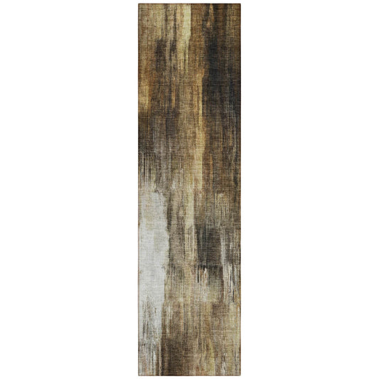 8' Runner Chocolate Abstract Washable Non Skid Indoor Outdoor Runner Rug - Loft&Timber