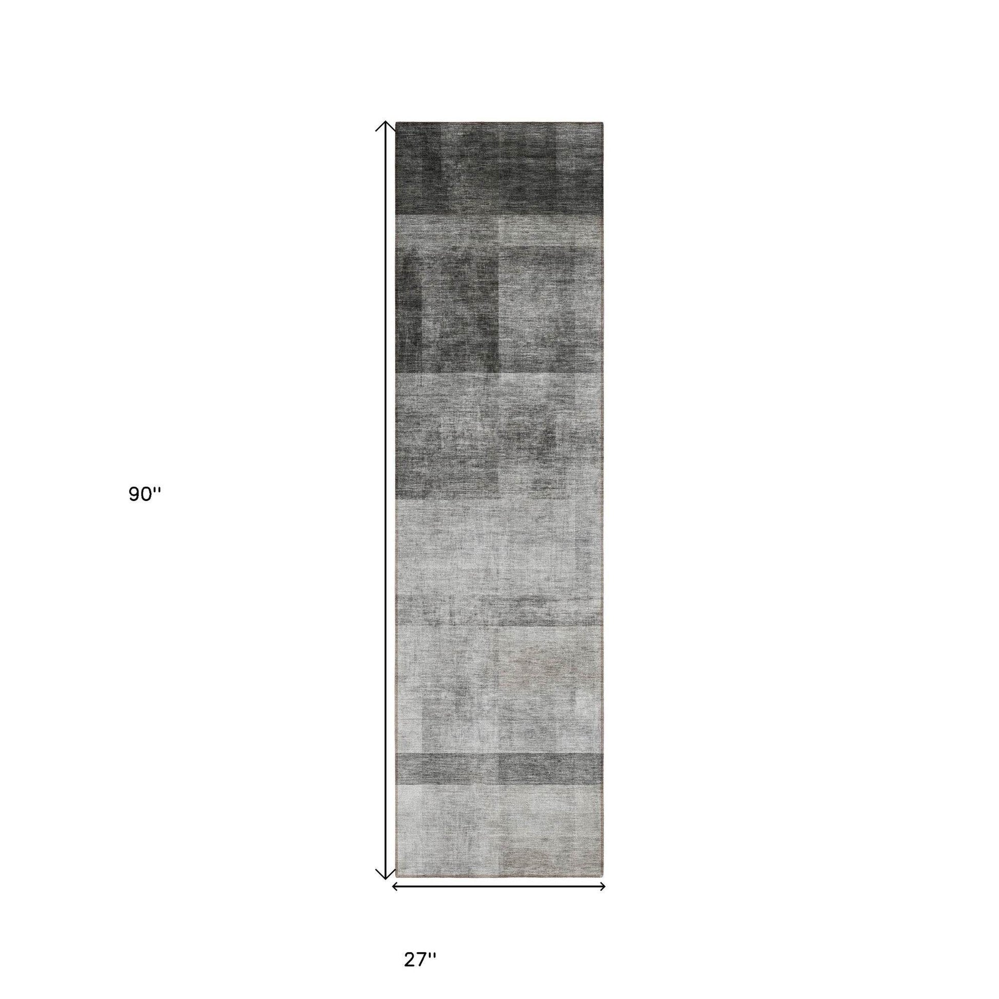 8' Runner Gray Ombre Washable Non Skid Indoor Outdoor Runner Rug - Loft&Timber