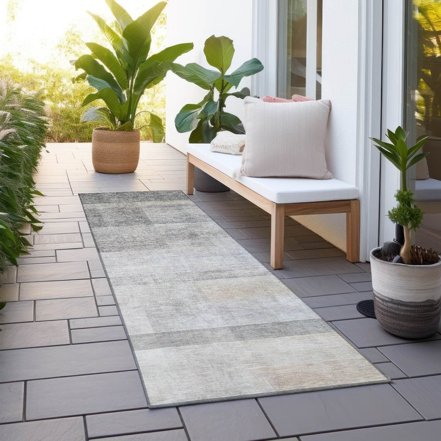 8' Runner Taupe Ombre Washable Non Skid Indoor Outdoor Runner Rug - Loft&Timber